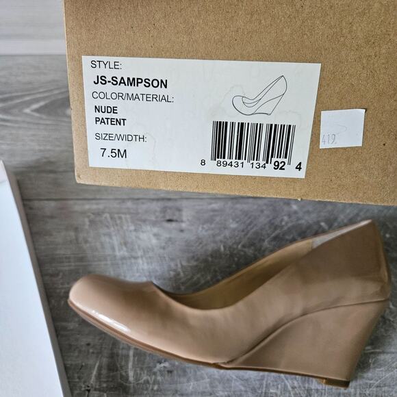 Jessica Simpson Womens Sampson Wedge Heel Pump Nude Patent Round Toe Size 7.5 - Picture 4 of 16